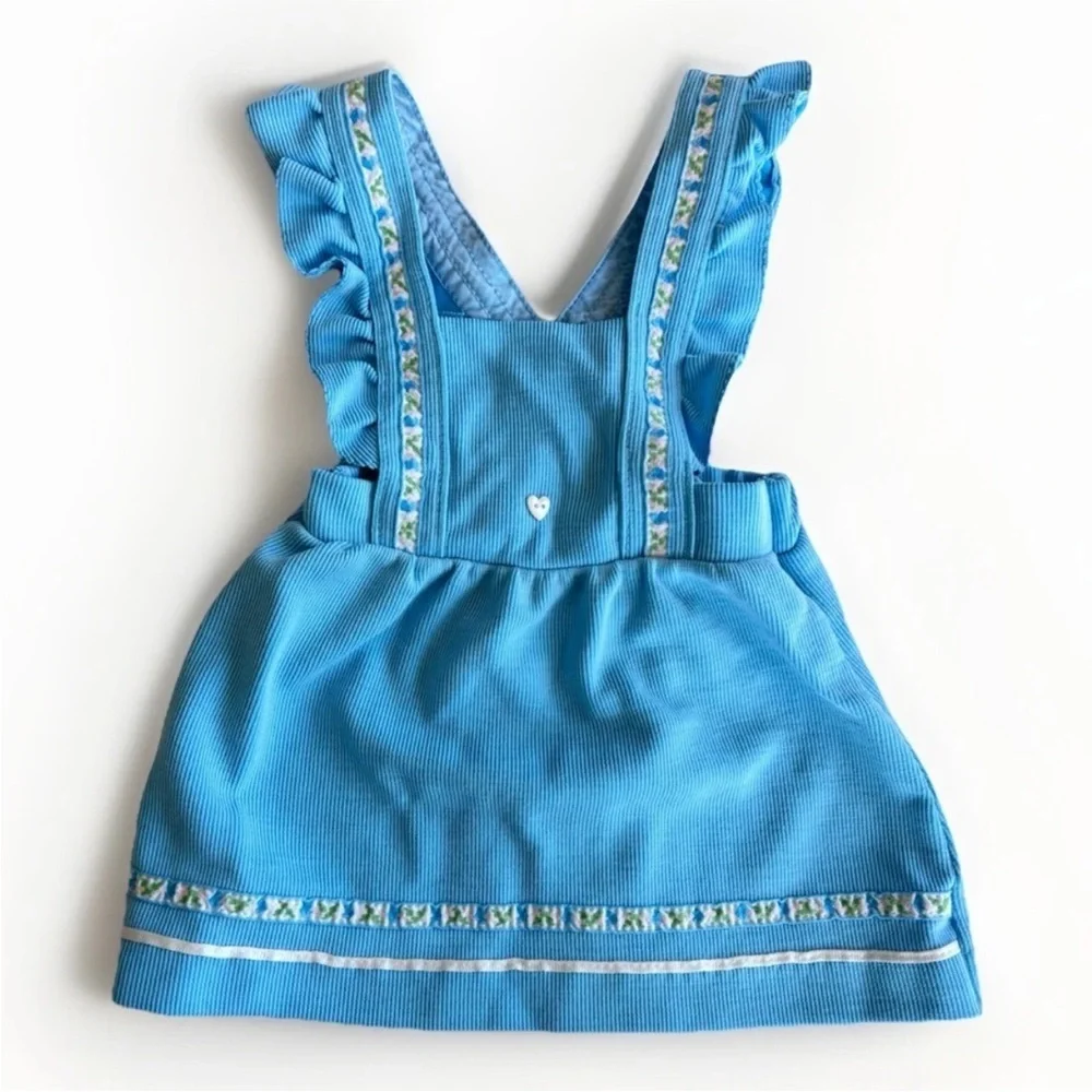 Vintage 70s K Mart Togs Blue Ruffle Floral Corduroy Overall Dress Size 4T *Flaws